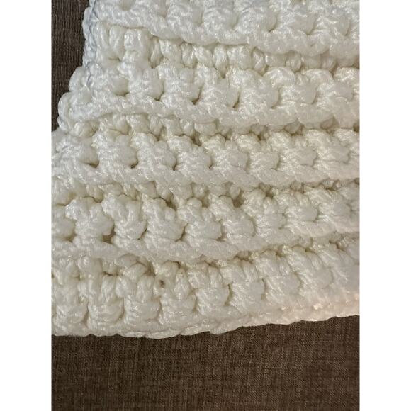 Crochet Purse Bag Plastic Handles Ivory Knit Handmade Vintage Boho Festival - Picture 4 of 6